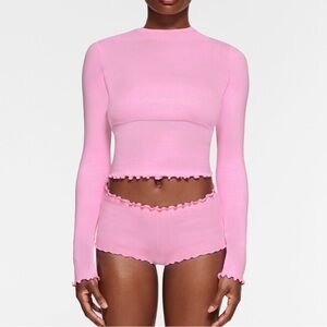 Skims Pointelle Longsleeve T-shirt in Bubblegum
